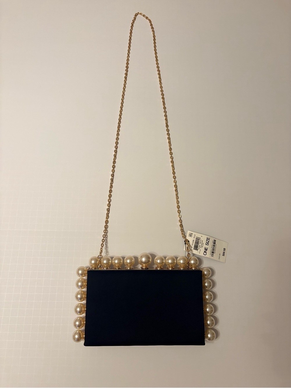 INC International Concepts Black Satin Pearl-Trim Chain Clutch - Picture 6 of 6